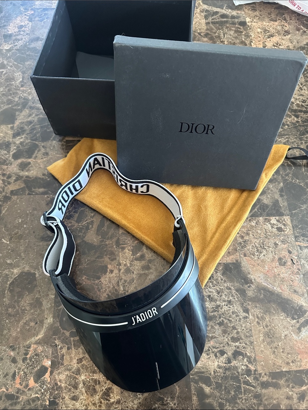 Dior Black Visor Cap with Branded White Strap